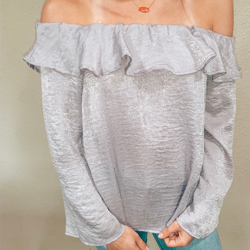 Off the shoulder silk shirt